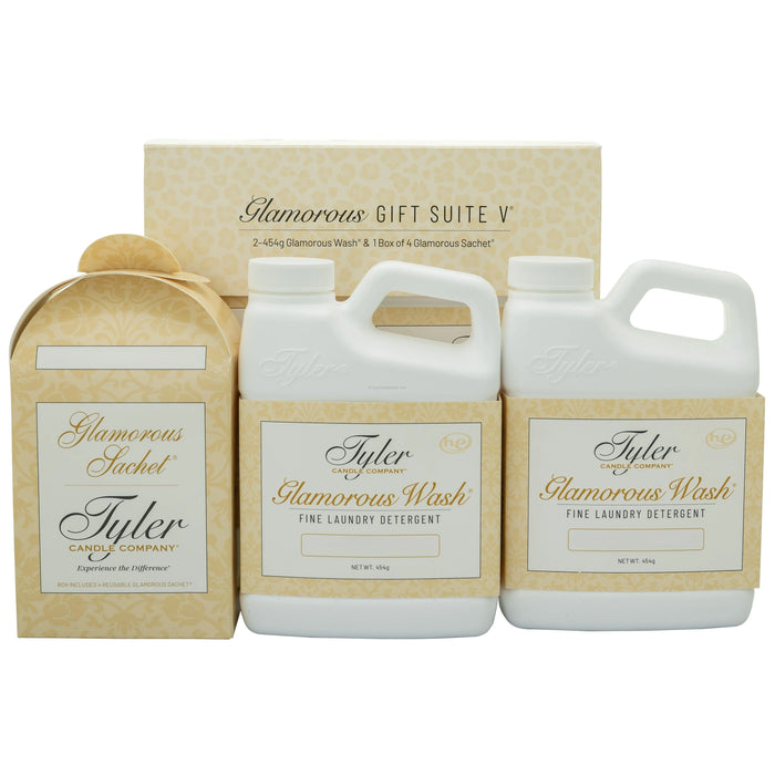 Tyler Glamorous Gift Suite V with laundry detergent and packaging on a white background