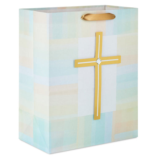 Gold Cross With Pastel Border Large Gift Bag