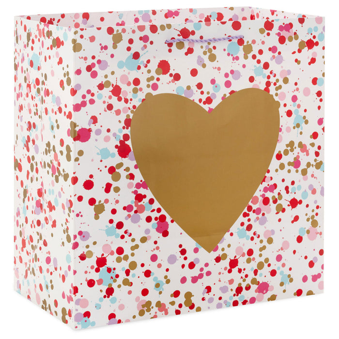 15" Gold Heart on Confetti Extra-Deep Gift Bag