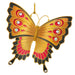 Decorative butterfly ornament with gold, red, and black colors on a white background
