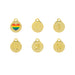 Set of gold charms with numbers and a rainbow heart on a white background