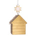 Gold birdhouse with a white star ornament on a white background