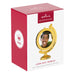 Hallmark 2026 photo holder ornament packaging with a man's face inside a gold mirror.