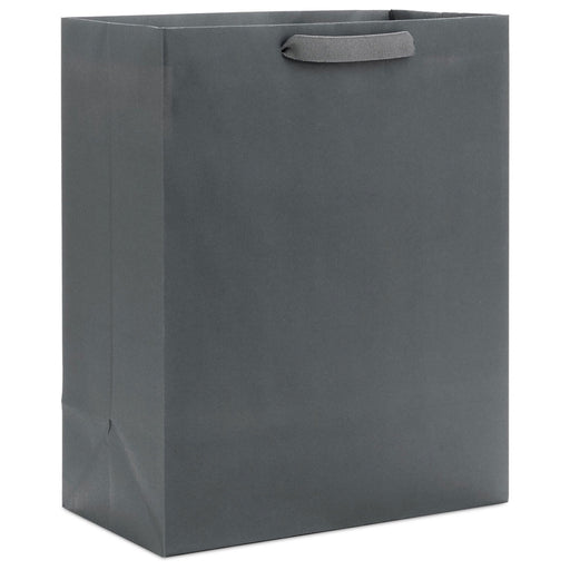 Gray paper bag with a handle on a white background