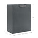 Gray rectangular storage bin with dimensions on a white background