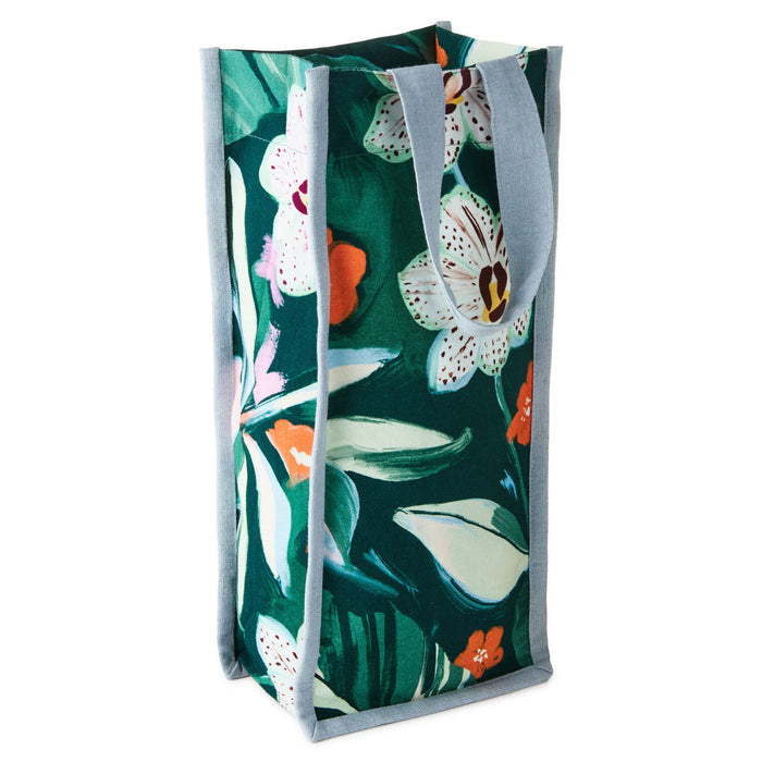 Floral-patterned bag with green background