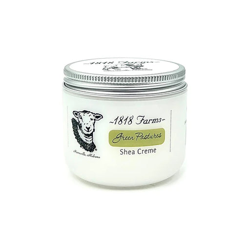 Jar of 1818 Farms Green Pastures Shea Creme on a white background