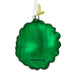 Green ornament with a white ribbon on a white background