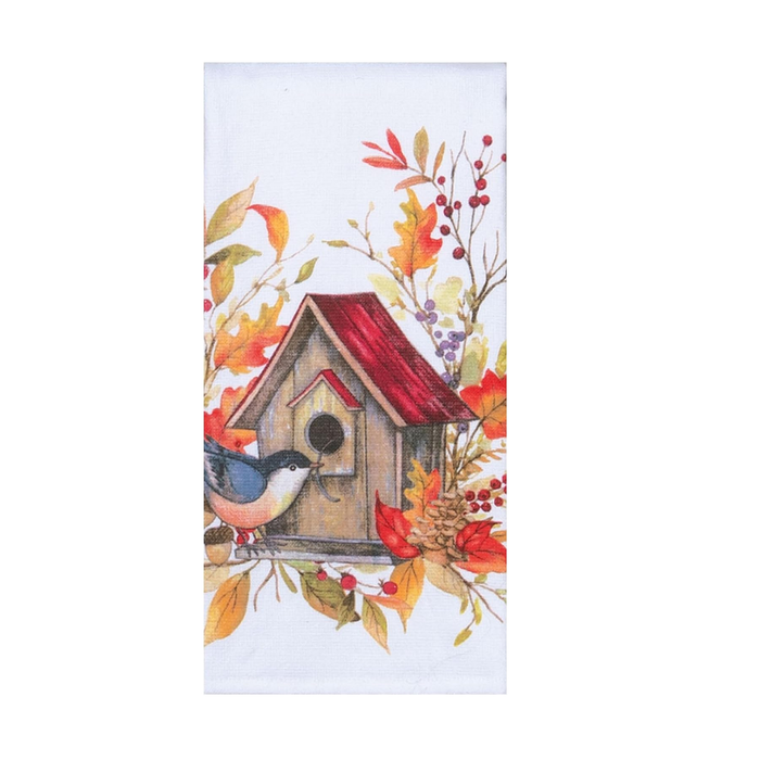 Autumn Birdhouse Terry Hand Towel