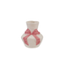 White vase with a pink bow on a white background