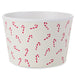 White container with red candy cane pattern on a white background