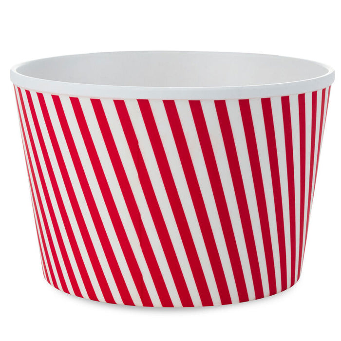 Red and white striped ice cream bowl on a white background