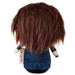 Back view of a Hallmark plush doll with messy dark brown hair, wearing a blue denim-style jacket and black skirt, on a white background.