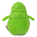 A bright green plush toy shaped like a pear with stitched horizontal sections and short side arms, shown against a plain white background.