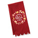 Red towel with 'Happy Fall Y'all' text and leaf design on a white background