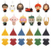 Collection of colorful character and object-shaped keychains on a white background