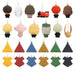 Collection of colorful keychains and ornaments on a white background