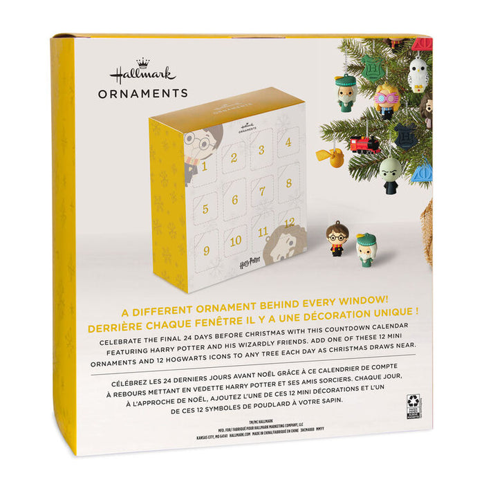 Hallmark Harry Potter advent calendar packaging with Christmas tree and ornaments.