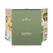 A Hallmark Harry Potter advent calendar box shown open, with a muted sage green front panel and colorful illustrated side panels featuring Harry, Ron, Hermione, Dumbledore, and other characters.