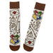 Pair of socks with Harry Potter-themed designs on a white background
