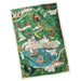 A square tea towel featuring a whimsical illustrated map of Hogwarts from Harry Potter, with labeled places like Hogwarts Castle, The Great Lake, and Hogwarts Station on a white background.