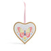 Heart-shaped hanging ornament with a butterfly design on a white background
