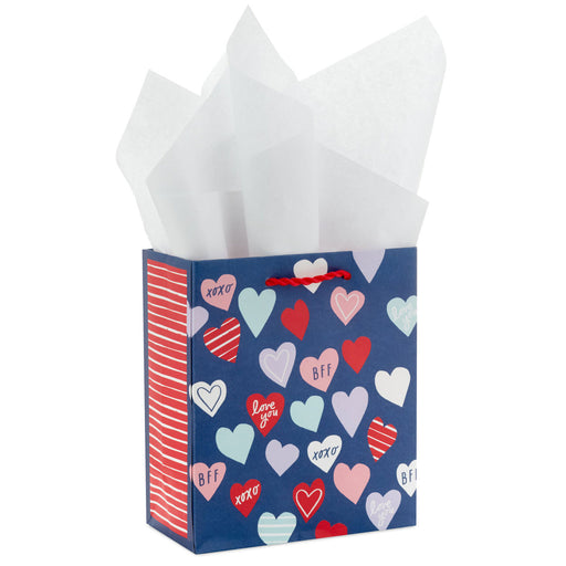 6.5" Colorful Hearts Small Valentine's Day Gift Bag With Tissue Paper