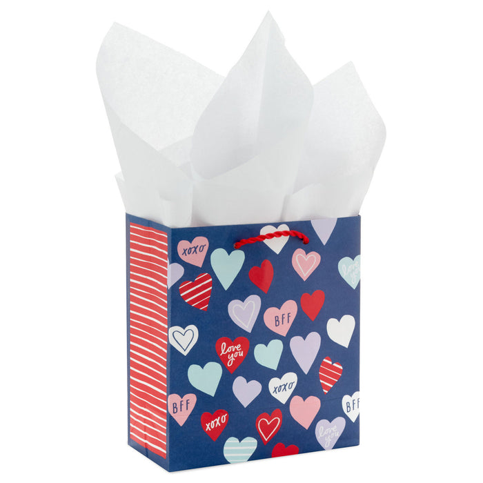6.5" Colorful Hearts Small Gift Bag With Tissue Paper