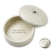 Ceramic box with 'The Heavens Are Brighter' text and a matching button on a white background