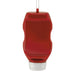A red ketchup bottle ornament with a clear plastic cap and a hanging loop at the top, shown against a plain white background.