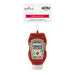 Heinz Ketchup Christmas tree ornament hanging from a white retail card. The ornament is shaped like a red Heinz ketchup bottle with the Heinz logo and Tomato Ketchup label visible, on a plain white background.