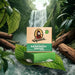Squatch Rainforest Rapids product packaging surrounded by nature elements with a waterfall in the background