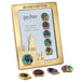 Set of Harry Potter-themed house magnets in a gold frame with Hogwarts castle design.