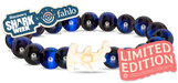 Blue beaded bracelet with a shark figure and 'Limited Edition' label, featuring Discovery Shark Week and Fahlo logos.