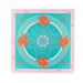 Teal game mat with orange lotus patterns on a white background