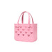 Pink handbag with bow designs on a white background