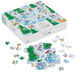 A 1000-piece jigsaw puzzle set shown with its illustrated box, a partially assembled puzzle piece cluster, and a few loose pieces on a white background. The artwork depicts a snowy winter scene with animals playing outdoors.