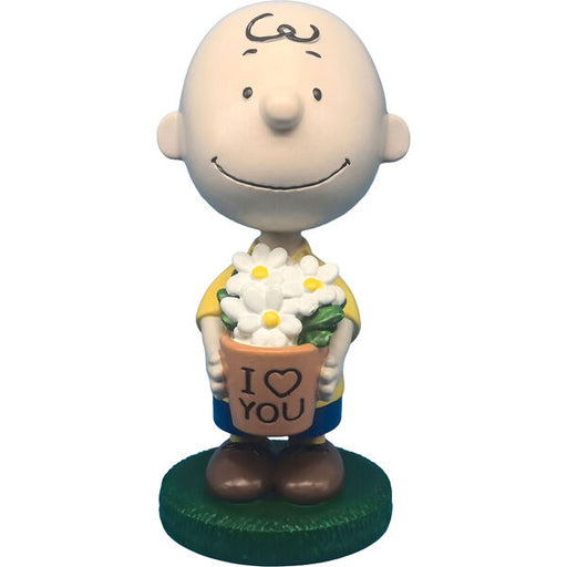 Figurine of a character holding a pot with flowers and 'I ❤️ YOU' text on a white background