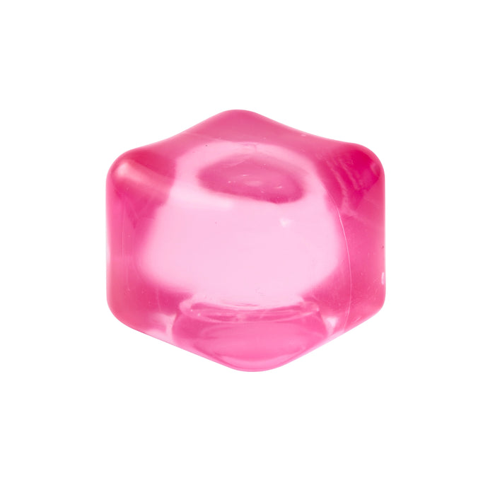 A translucent pink hexagonal bead or charm with rounded corners, shown on a plain white background.