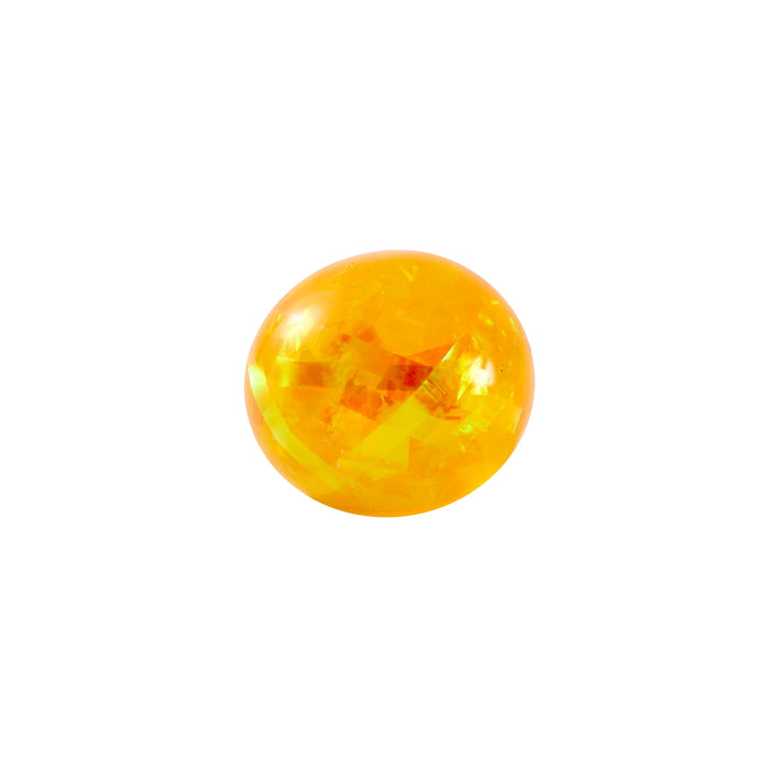 A single round, glossy orange-yellow cabochon gemstone or decorative bead on a solid white background.