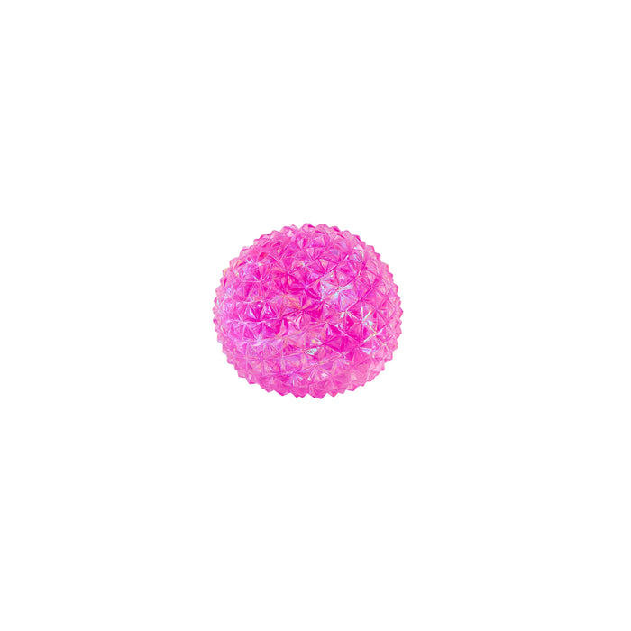 A bright pink textured ball with a faceted, diamond-like pattern, centered on a solid white background.