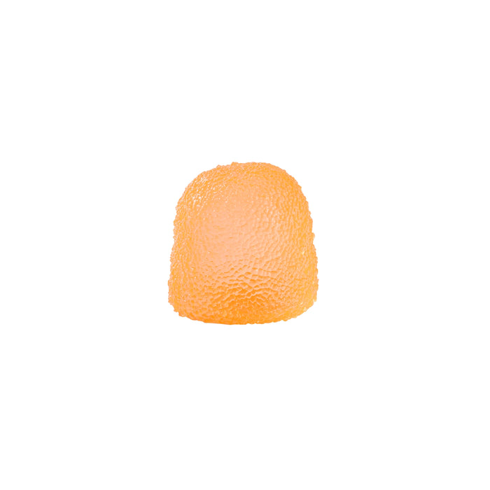A small, textured orange dome-shaped object with a bumpy, pebbled surface, centered on a plain white background.