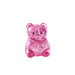 A small pink glitter teddy bear figurine with black eyes, centered on a plain white background.