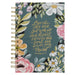 Notebook with floral design and Bible verse text on a white background