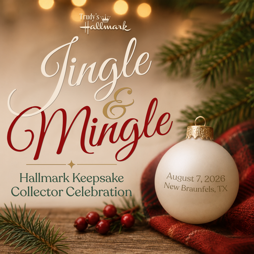Promotional poster for Trudy's Hallmark Jingle & Mingle event with Christmas decorations.