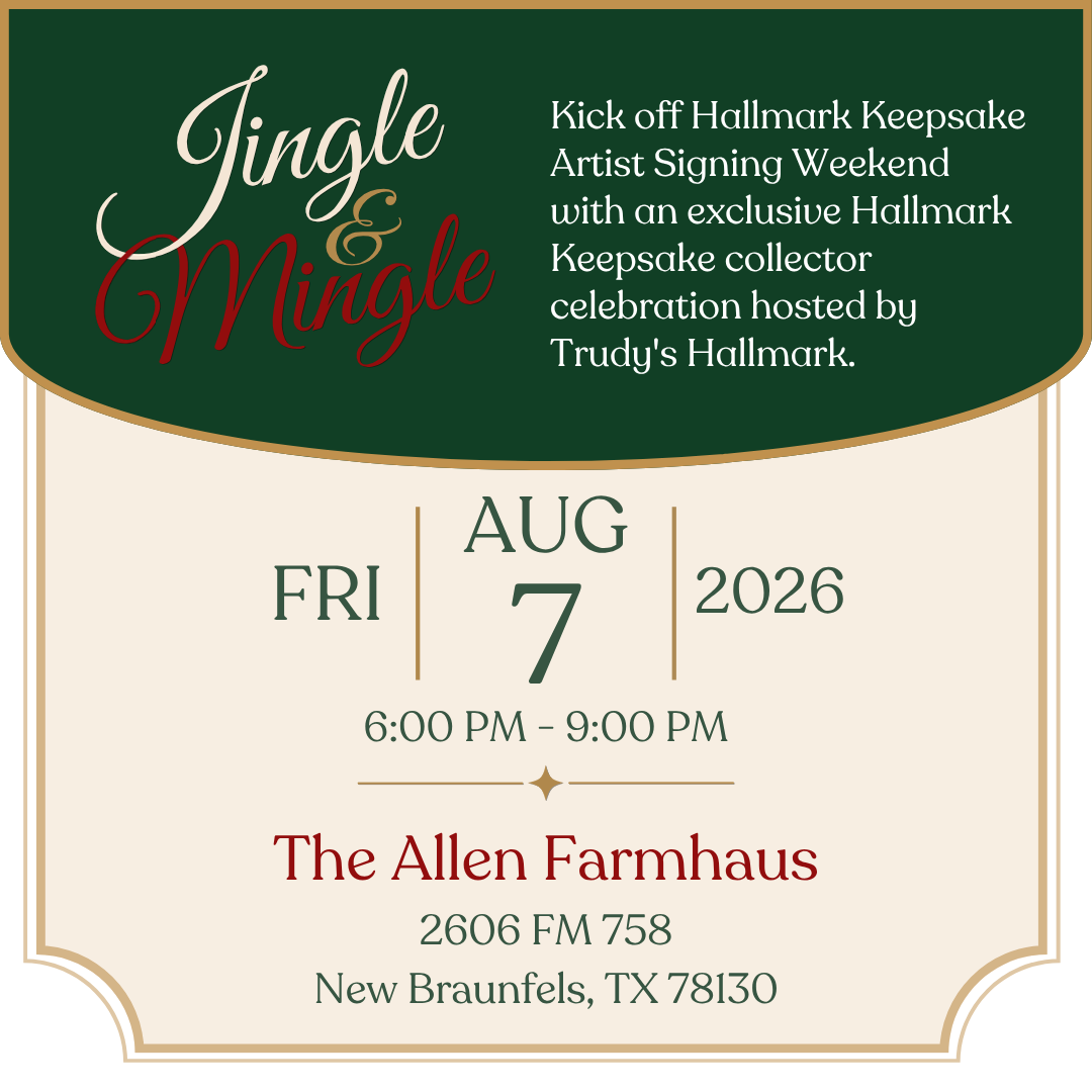 Invitation card for Jingle & Mingle event at The Allen Farmhaus on August 7, 2026.
