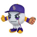 Plush toy resembling a baseball with a purple cap and glove, featuring the LSU logo.