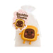 Squishie Toastie toy with a white drawstring bag on a white background