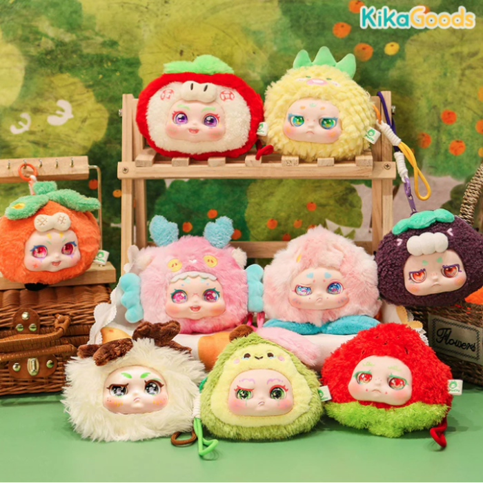 Collection of colorful plush toys with a KikaGoods logo in the background