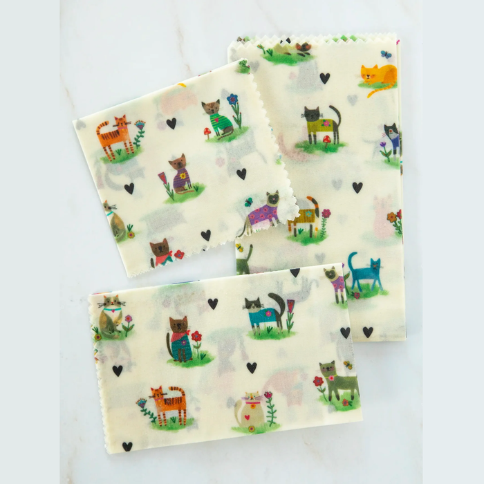 Cat Beeswax Wraps, Set of 3